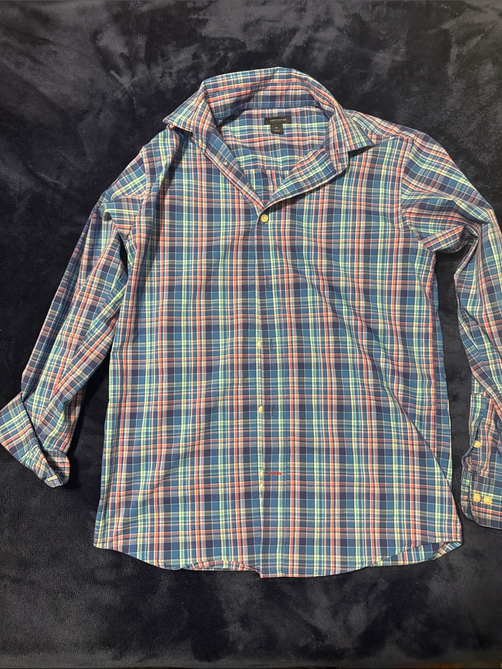 Tommy Hilfiger Boys Size 16 Blue Plaid Long-Sleeve Button-Up Shirt